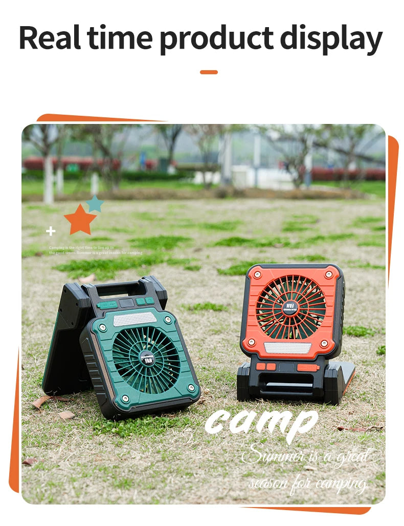 Outdoor Solar Rechargeable Camping Fan Light Foldable Tent Lantern with LED Light USB Portable