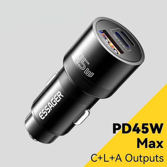 45W USB C Car Charger 3 Port PD 3.0 QC 3.0 PPS Fast Charging with Lightning iP Port