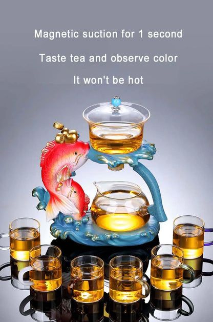 Glass Teapot Cute Deer Automatic Tea Maker Purer Oolong 6 Teacup Household Tea Set Holder Base Gift For Friend