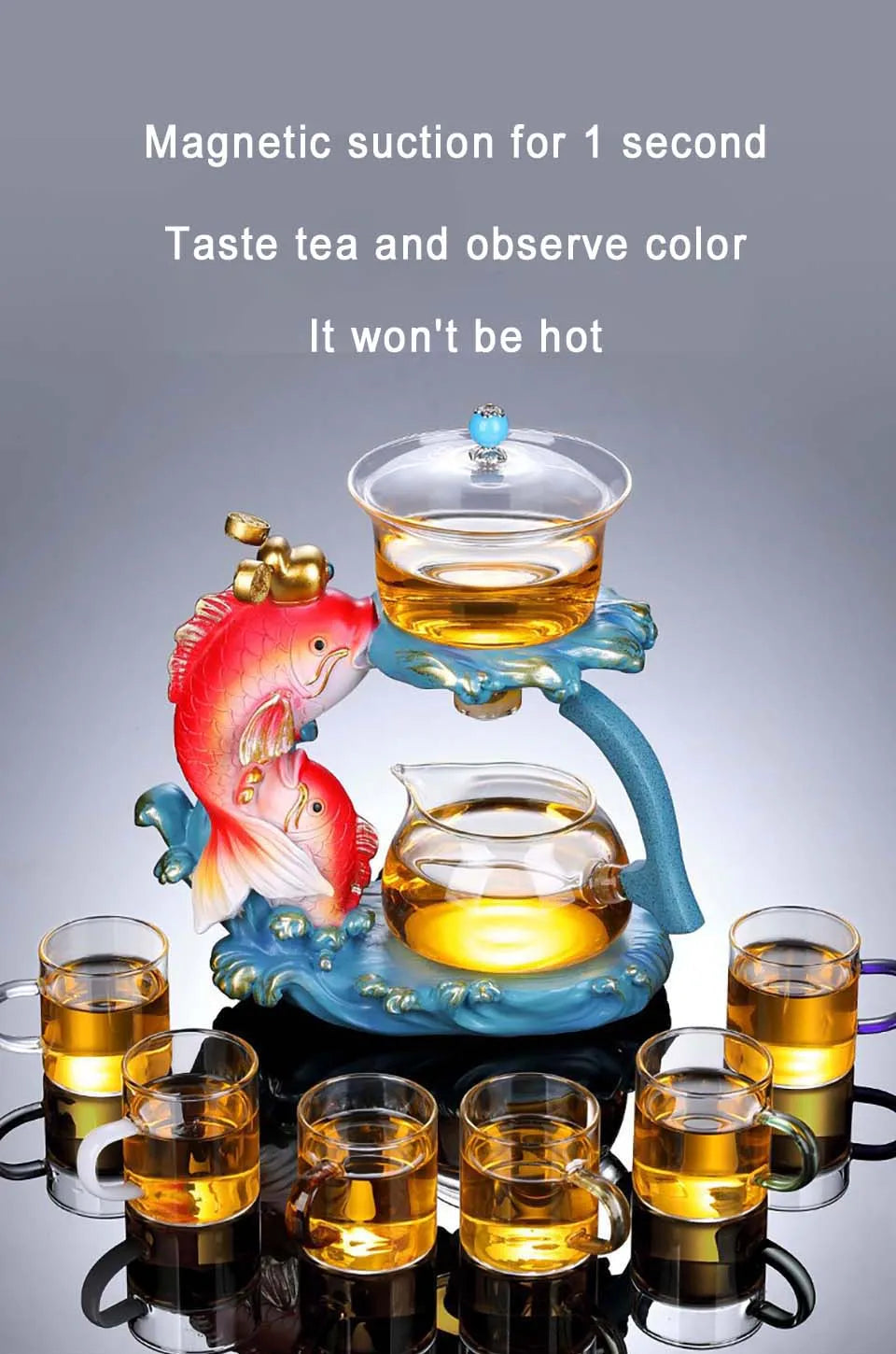 Fish Magnetic Teapot Glass Lazy Automatic Tea Making Household Pu'er Oolong Tea Set Infuser Drinking