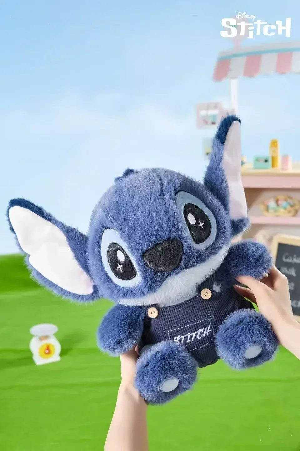 Disney Stitch Plush Doll Cute Anime Stuffed Toy with Overalls Birthday Gift for Boys Girls Home Room Decoration Accessories