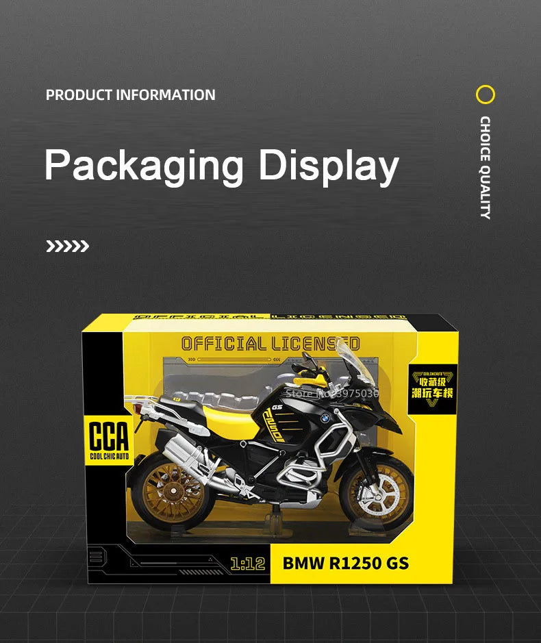 1:12 BMW R1250 GS Alloy Scale Motorcycle Model Toy Highly Simulated Static Motorcycle Model Wheel Suspension Collection