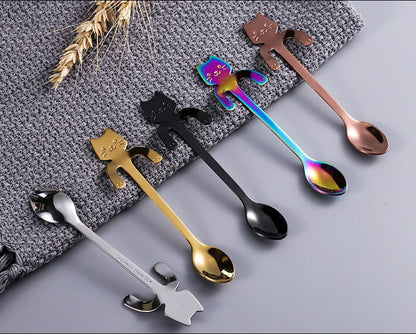 304 Stainless Steel Coffee Spoon Lovely Cute Cat Shape Teaspoon Dessert Snack Scoop Ice Cream Mini Spoons Kitchen ToolsTableware