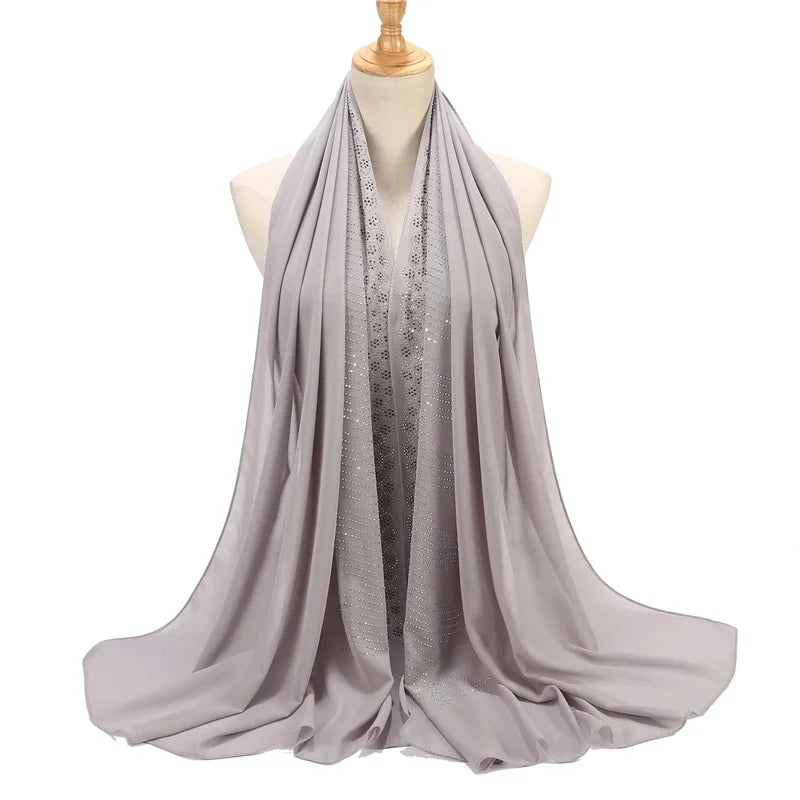 Tassel Diamond Muslim Hijabs Luxury Sequin Chiffon Scarf For Women Dress Abaya Hijab Veil Scarf Long Shawls Turban