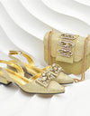 Women Shoes and Bags To Match Set Italy Lady Crystal Low Heels Pointed Toe Party Shoe and Bag African Women Ladies Wedding Pumps