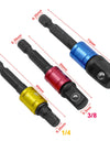 Socket Adapter Impact Grade CR-V 1/4" 3/8" 1/2" Hex Shank Bit Square Power Drill Sockets Bit Set Driver Wrench Sleeve Extension
