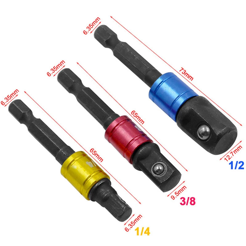 Socket Adapter Impact Grade CR-V 1/4" 3/8" 1/2" Hex Shank Bit Square Power Drill Sockets Bit Set Driver Wrench Sleeve Extension