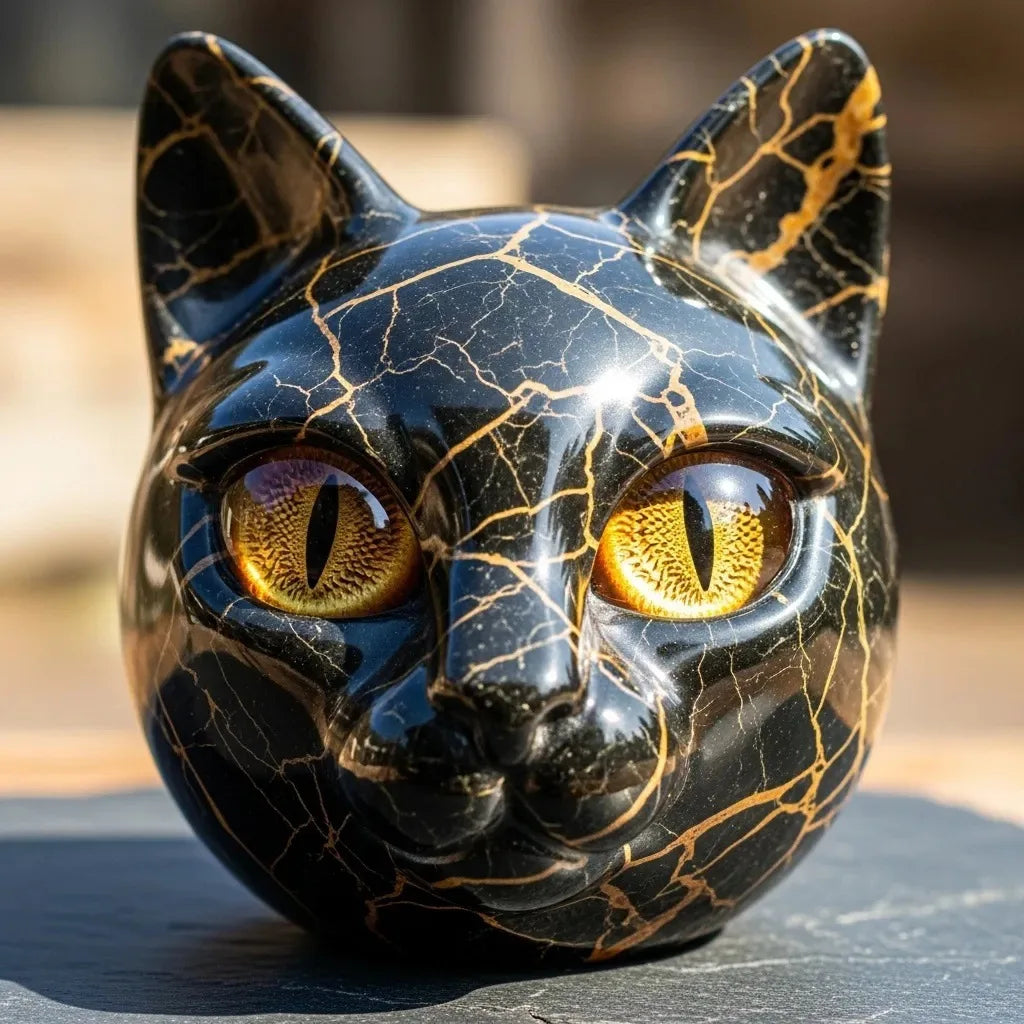 Room Embellishment Finish Home Decor Amber Eyes Black Cat Figurine Resin Ornament Halloween Office Bookshelf Decor