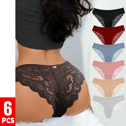 6Pcs/Set Women's Lace Panties Ice Silk Seamless Underwear Woman Lingerie Female Underpants