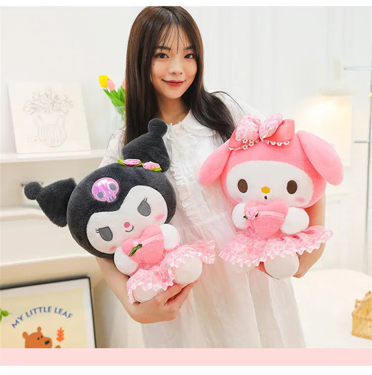 Kawaii Hello Kitty Plush Toy Cute Filled Doll for Kids Birthday Gift Lovely My Melody Kuromi Floral Stuffed Animal Soft Large