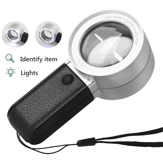 30X LED UV Magnifying Glass Handheld Loupe Dual Lens