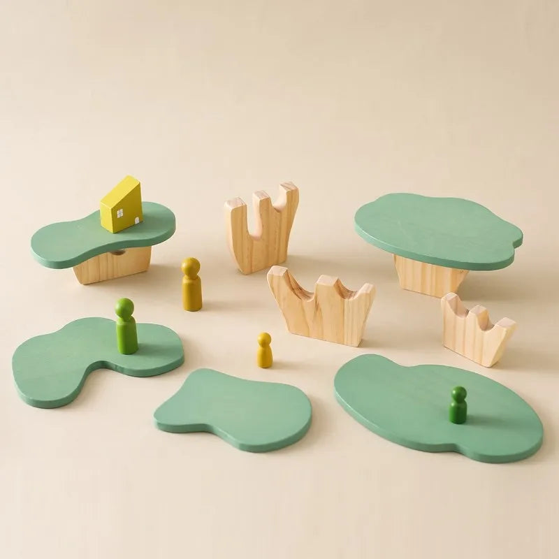 Montessori Wooden Tree Block Toys for Children Ornament Decoration Baby Stacking 3D Toy Wooden Blocks  Stacker Balancing Games