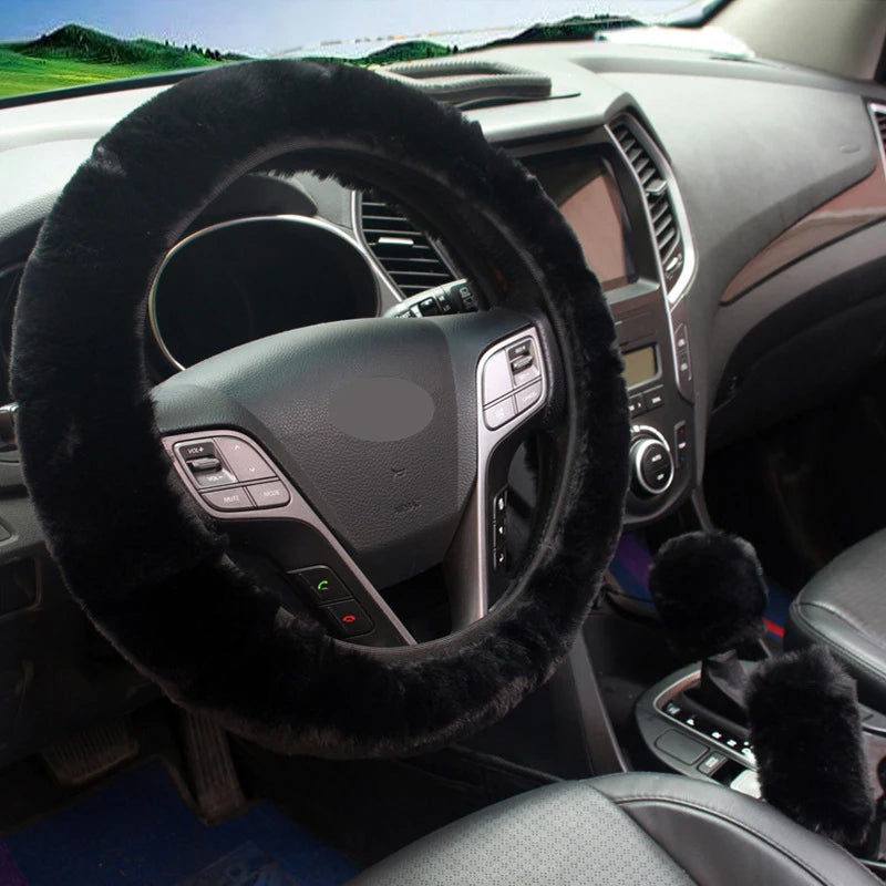 3 Piece Winter Plush Car Steering Wheel Handbrake Gear Shift Cover Set