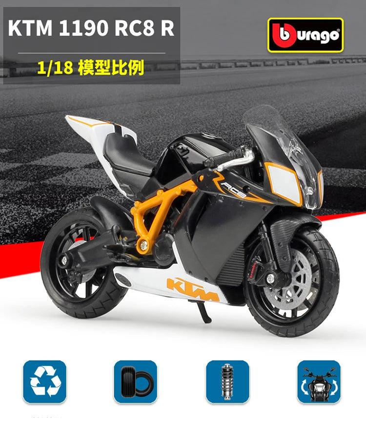 1 18 Scale KTM 1190 RC8 R Diecast Motorcycle Model