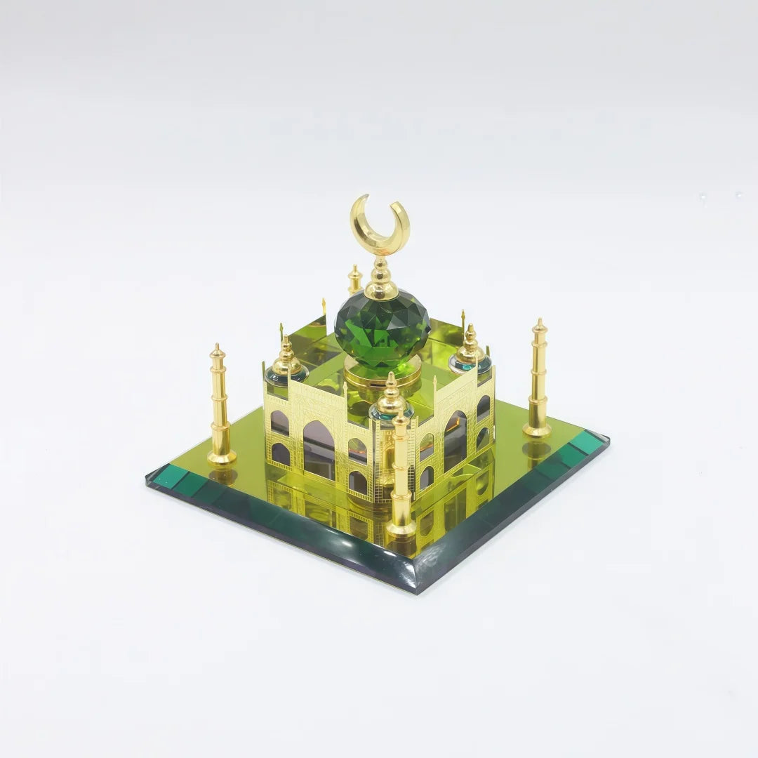 Islamic Decor Model Muslim Crystal Gilded Kaaba Model Islamic Handicraft Collectible Figurines for Car Home Desktop Decoration