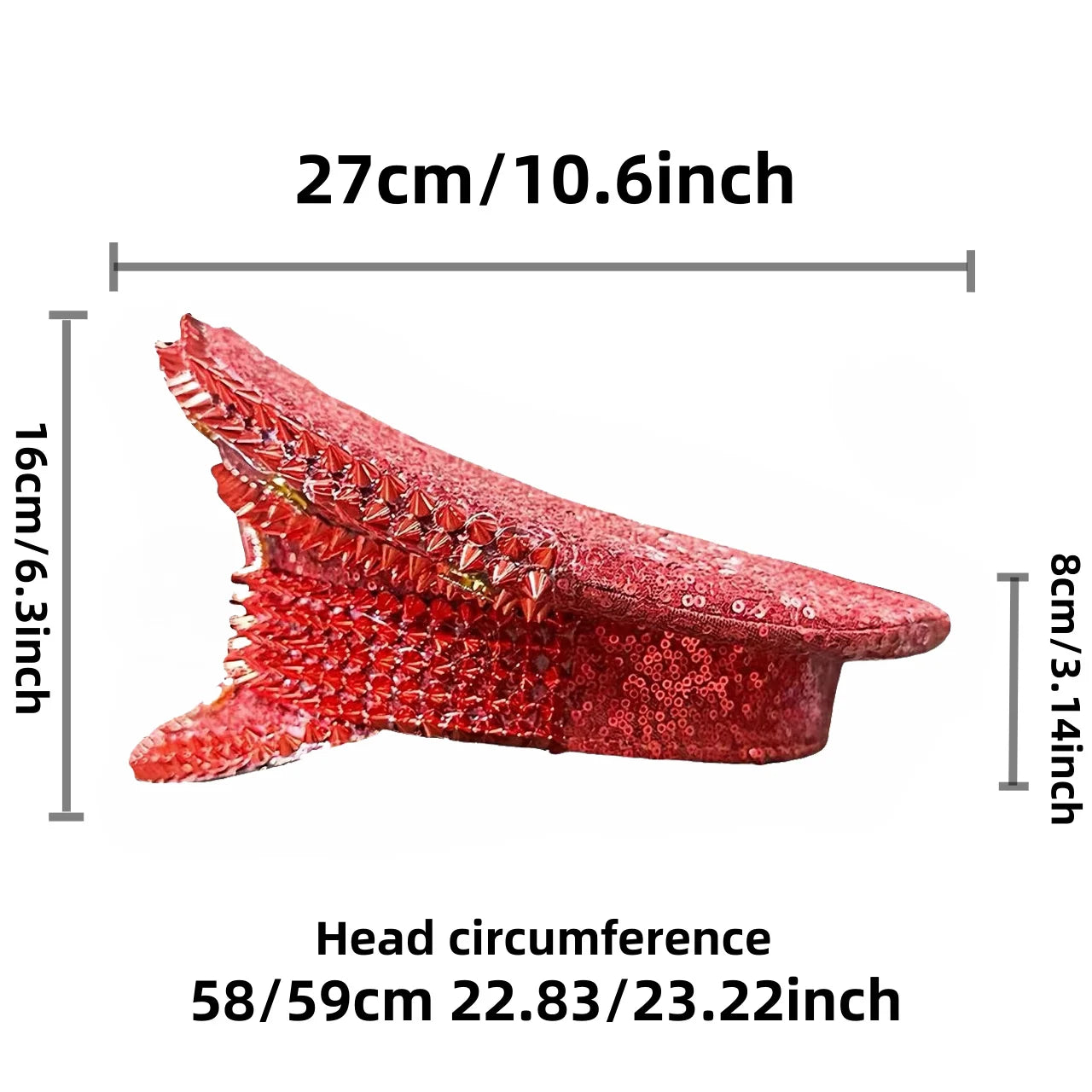 Red Rhinestone Luxury Festival Captain Hat Wedding Military Captain Hats Steampunk Caps Punk Rivets Sergeant Hat Masquerade