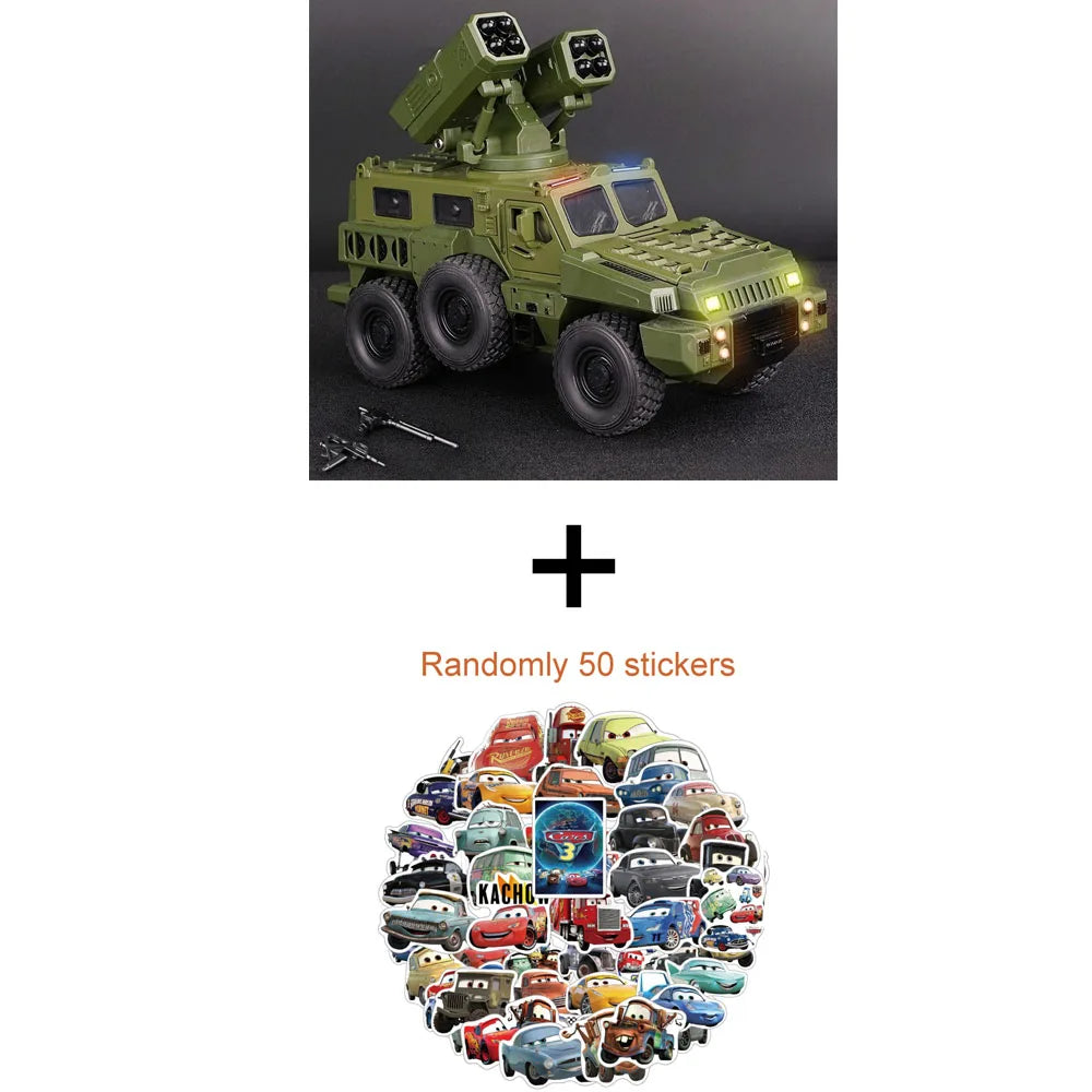 1:50 Alloy Armored Car Diecast Model Toy Sound Light Pull Back Doors Opened Miniature Missile Vehicle for  Boy Collection Fun