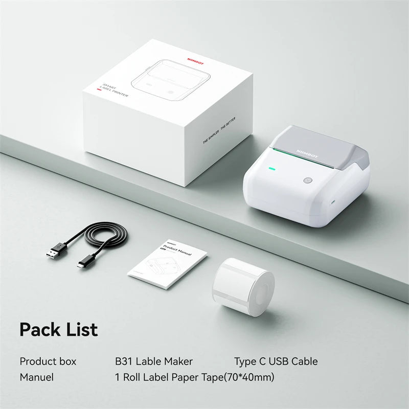 B31 Thermal Label Printer, Bluetooth Wireless Barcode Sticker Maker 20–77mm, Portable Inkless Label Printer for Business