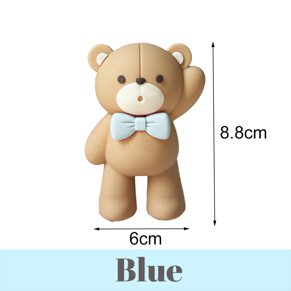 1 Set Brown Bear Cake Toppers  2-4cm White Balls Boho Teddy Bear Cake Topper for Birthday  Shower Cupcake Cake Decoration