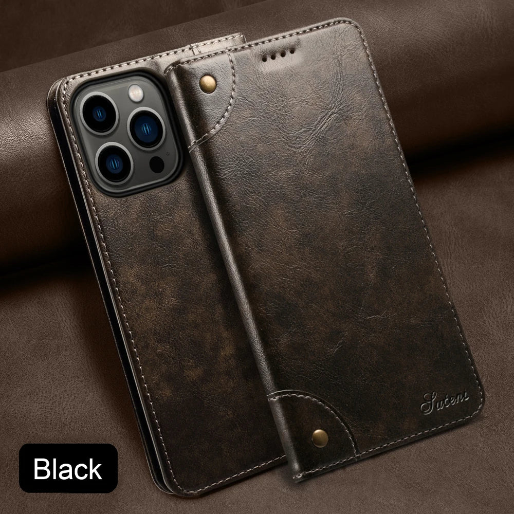 Flip Leather Wallet Phone Case for iPhone 16 15 Pro Max 16E 14 Plus with  Card Slot Holder Cover