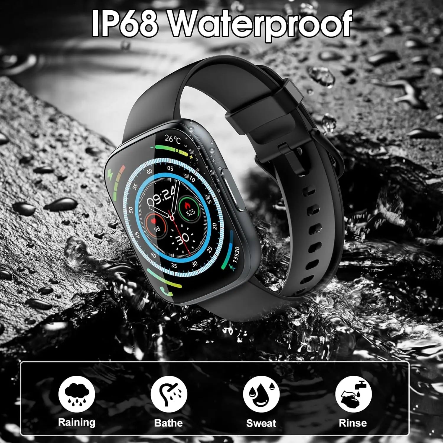 1.95'' Multifunctional Smart Watch Fitness Sports Bracelet Sleep Monitor IP68 Waterproof T80 Smartwatch
