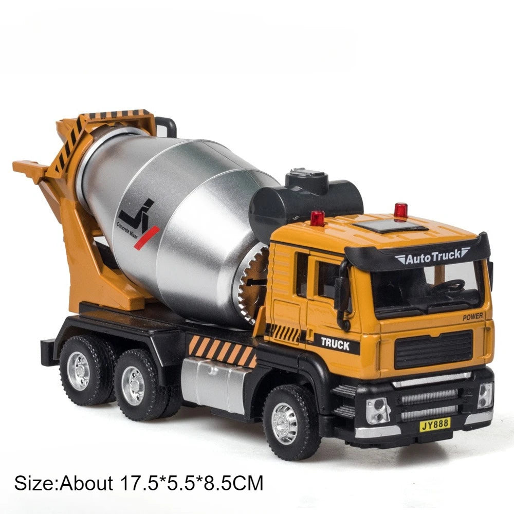 1:50 Scale Mixer Excavator Car Model Toy Simulation Sound Light Metal Die-cast Engineering Cement Transport Vehicles Gifts