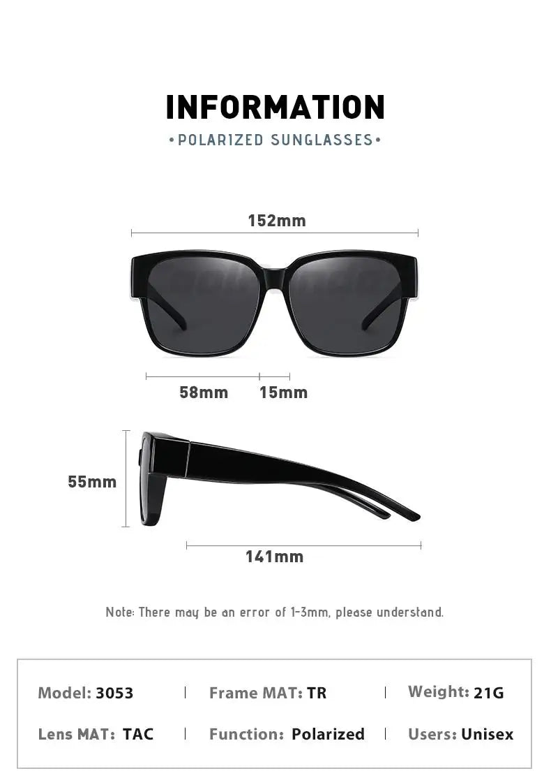Fit Over Myopia Glasses Cover Polarized UV400 Anti-Glare Sunglasses for Men Women