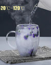 Double Wall Glass Coffee Mugs Double Insulated Glass Cup 350ml Flower Design