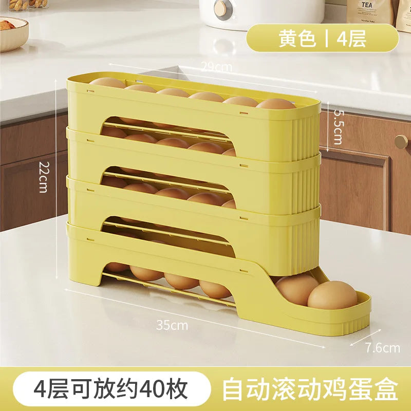Multi-Layer Egg Storage Box – Automatic Rolling Slide Refrigerator Door Egg Holder Dispenser