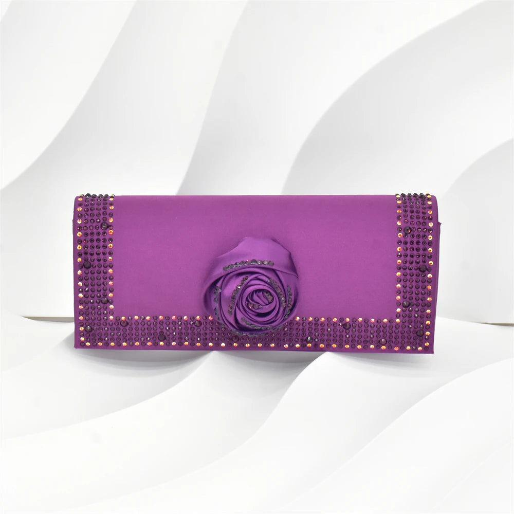 Italian Wedding Matching Shoes and Bags Decorated with Handmade Flowers Diamonds Pointed Toe Women Pumps with Purse