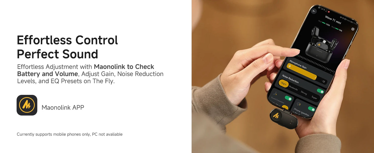 Wireless Lavalier Microphone with AI Noise Cancellation Auto Clipping and App Control