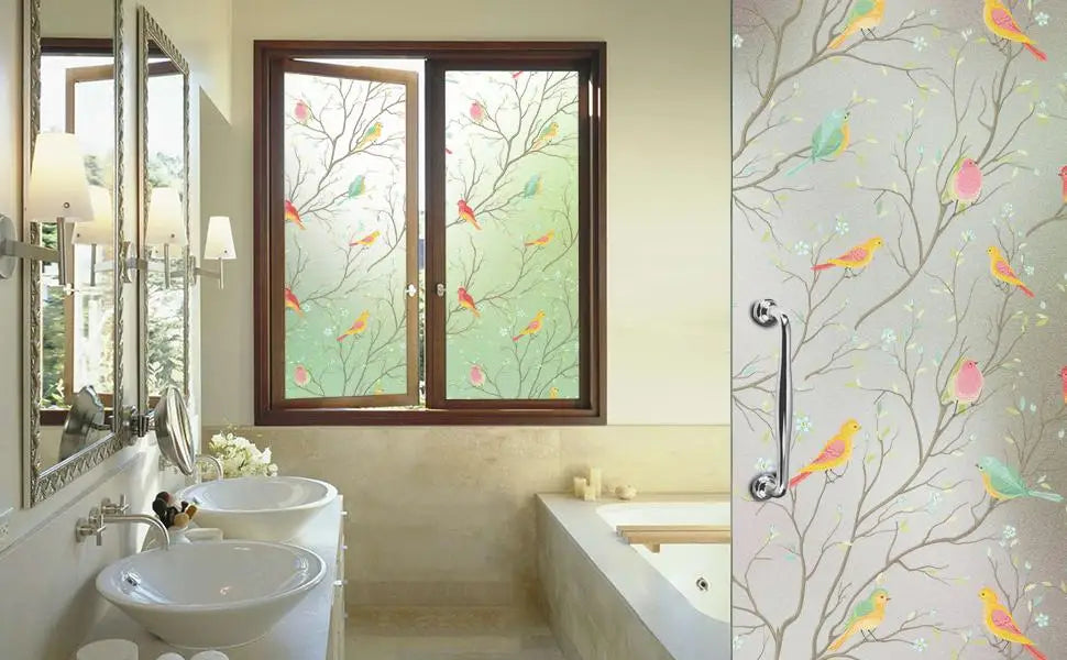 Privacy Window Film Opaque Static Cling Non Adhesive Film Bird Decals Decorative Glass Cover Tint Frosted Stickers for Home