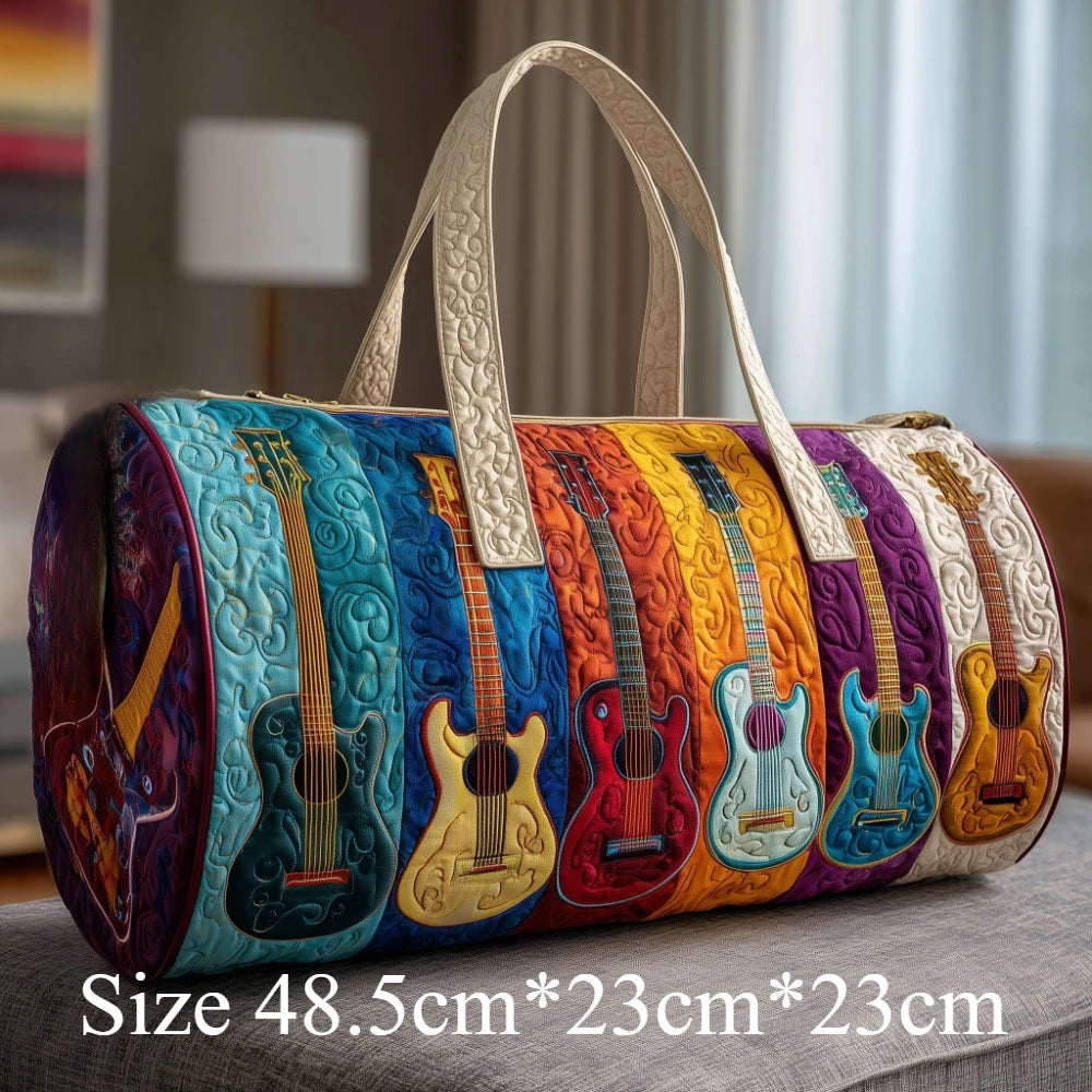 3D Printed Quilted Music Tote Bag Guitar Piano Floral Rose Design Travel Duffle Bag Carry on Luggage Unique Weekender Bag