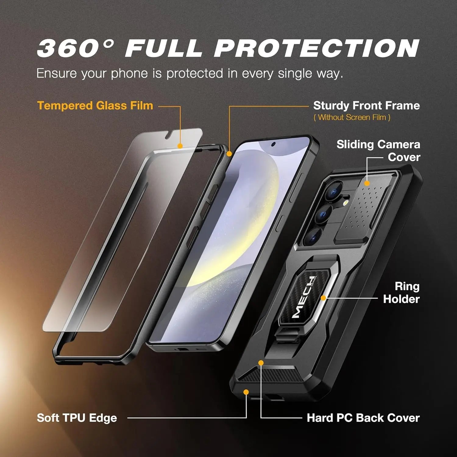 For Samsung Galaxy S24 Plus Case with Tempered Glass Screen Protector Full Body Protection Military Grade Shockproof Phone Case