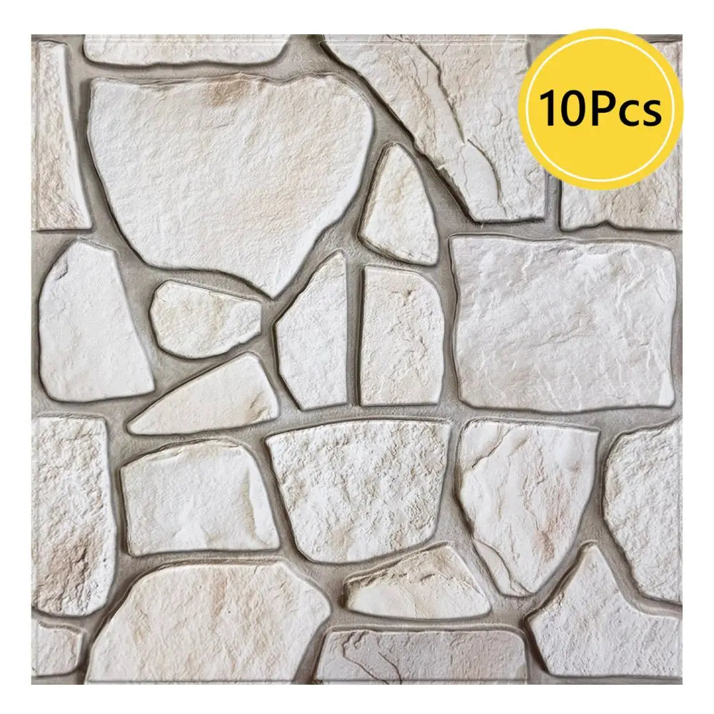 10pcs 3D Faux Stone Wall Panels, Self-adhesive Tile Stickers for Living Room, TV Background, Water and Mold Resistant, 30x30cm