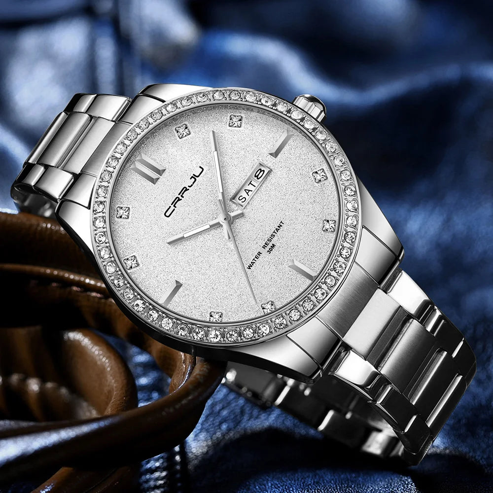 Men Watch Moissanite Diamond Luxury Brand Golden Dial Watches with Stainless Steel Band with Luminous Relogio Masculino