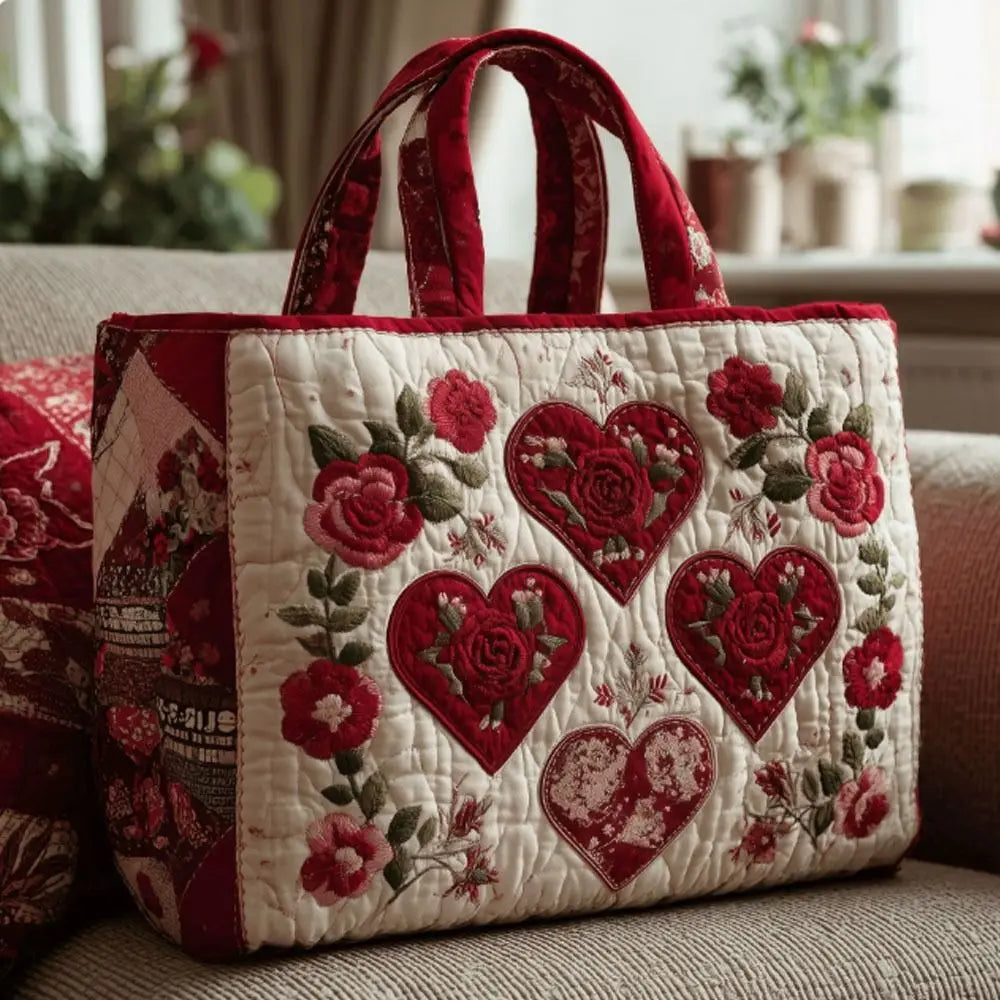 Cat Print Quilted Tote Bag Large Capacity Floral Shoulder Handbag