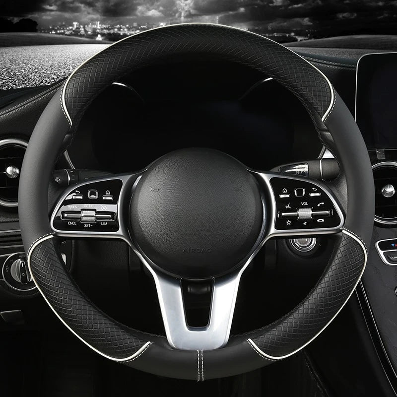 Universal Leather Diamond Steering Wheel Cover 37CM 38CM