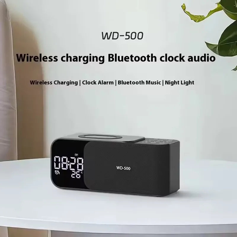 15W wireless charging Dual alarm clock home Bluetooth speaker with night light Bluetooth subwoofer temperature display FM/TF/AUX