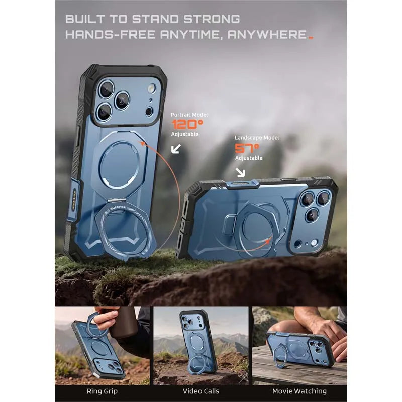 Rugged Magnetic Phone Case with Tempered Glass Screen Protector and Aluminium Kickstand for iPhone 17 Pro and iPhone 18 Pro