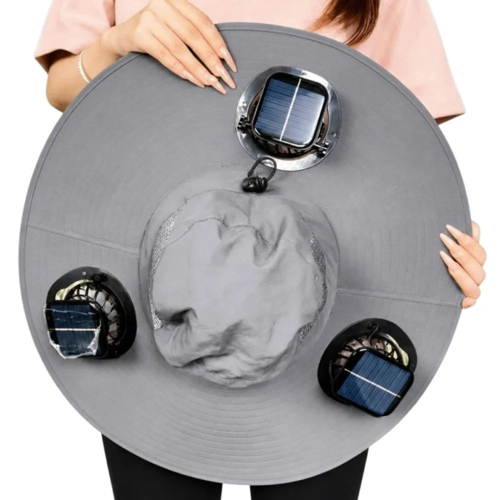 Three Fan Solar Cooling Sun Hat With USB Charging