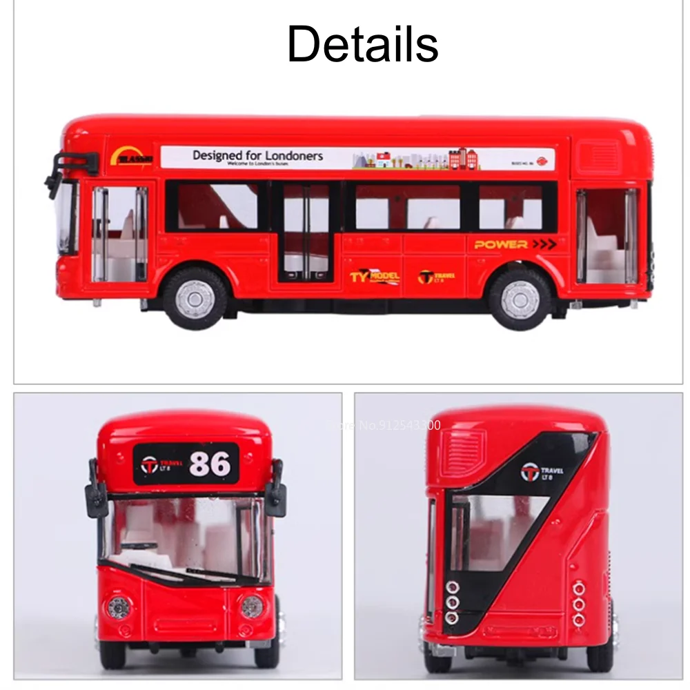 1/36 Double-decker Bus Model Car Toy Alloy Diecast Sound Light Metal Vintage London Autobus Models Toys Collection s Gifts