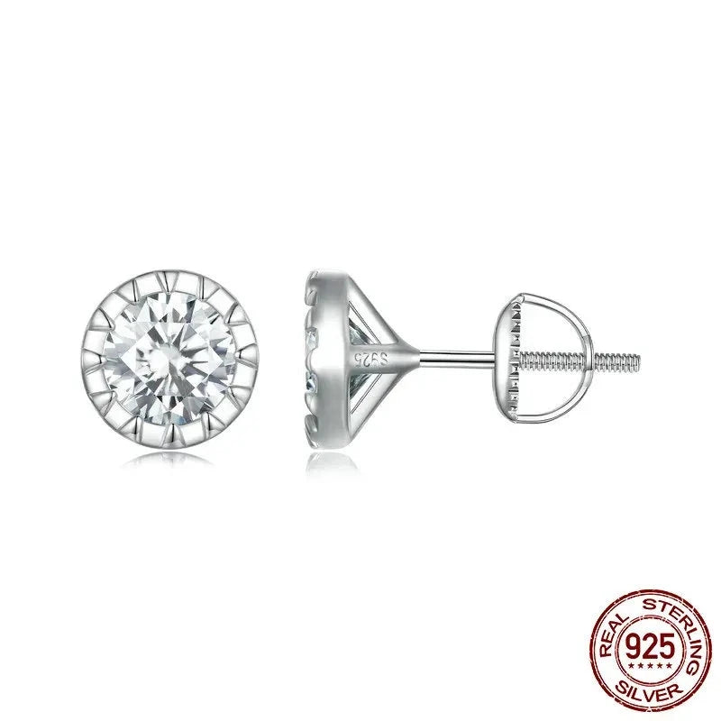 2ct D VVS1 Moissanite Faceted Stud Earrings For Women 925 Sterling Silver Classical Round 6.5MM Round