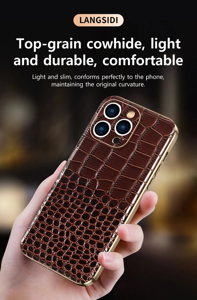 Genuine Leather Phone Case for iPhone 16 15 Pro Max 14ProMax Luxury Soft Edges Shockproof Camera Protection Cover