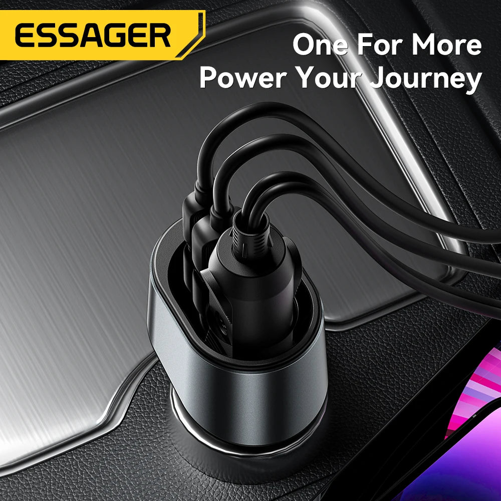 120W USB C Car Charger Adapter with 85W Cigarette Lighter Socket PD Fast Charging 3 Port