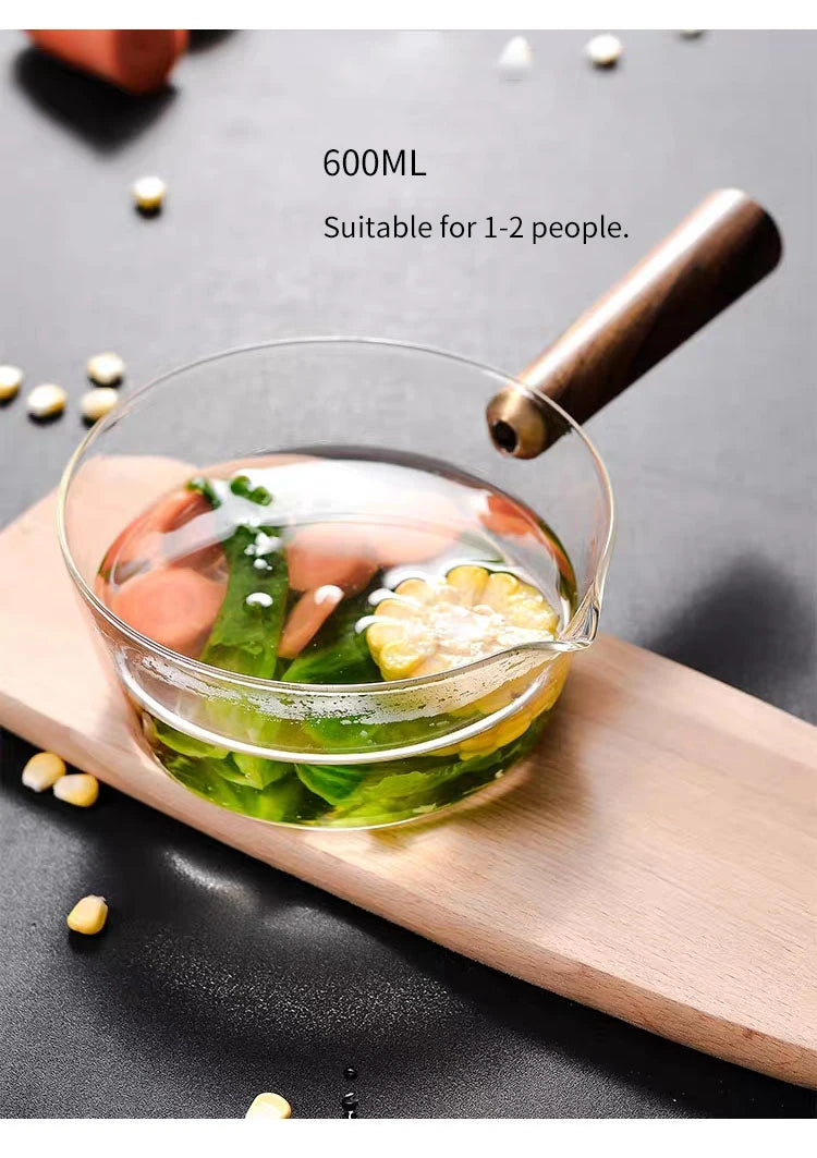 Kitchen Cookware Clay Pot 400ml/600ml Glass Pot With Wooden Handle Cooking Heating Milk Soup Porridge Pot Household Open Fire