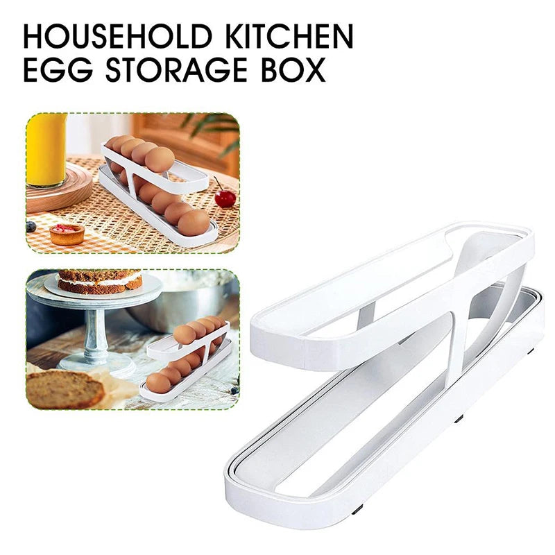 Automatic Rolling Egg Holder Rack – Refrigerator Egg Storage Box Kitchen Organizer