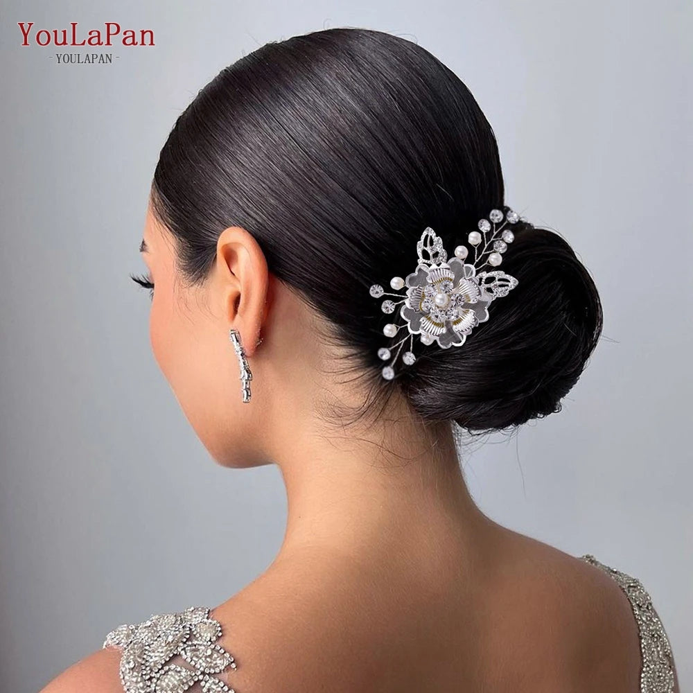 Hair Accessories U Shape Hair Pin Wedding Tiara Brides Hairpins Alloy Flower Headwear for Girls Hair Clips