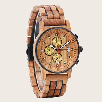 Wood Watch Calendar Multifunctional Fashion Wrist Quartz Customizable Engraving