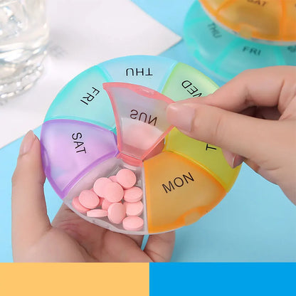 Round Pill Case Plastic 7 Days Weekly Tablet Candy Box Portable Storage Tablet Holder Travel Pill Container Colorful Pill Box